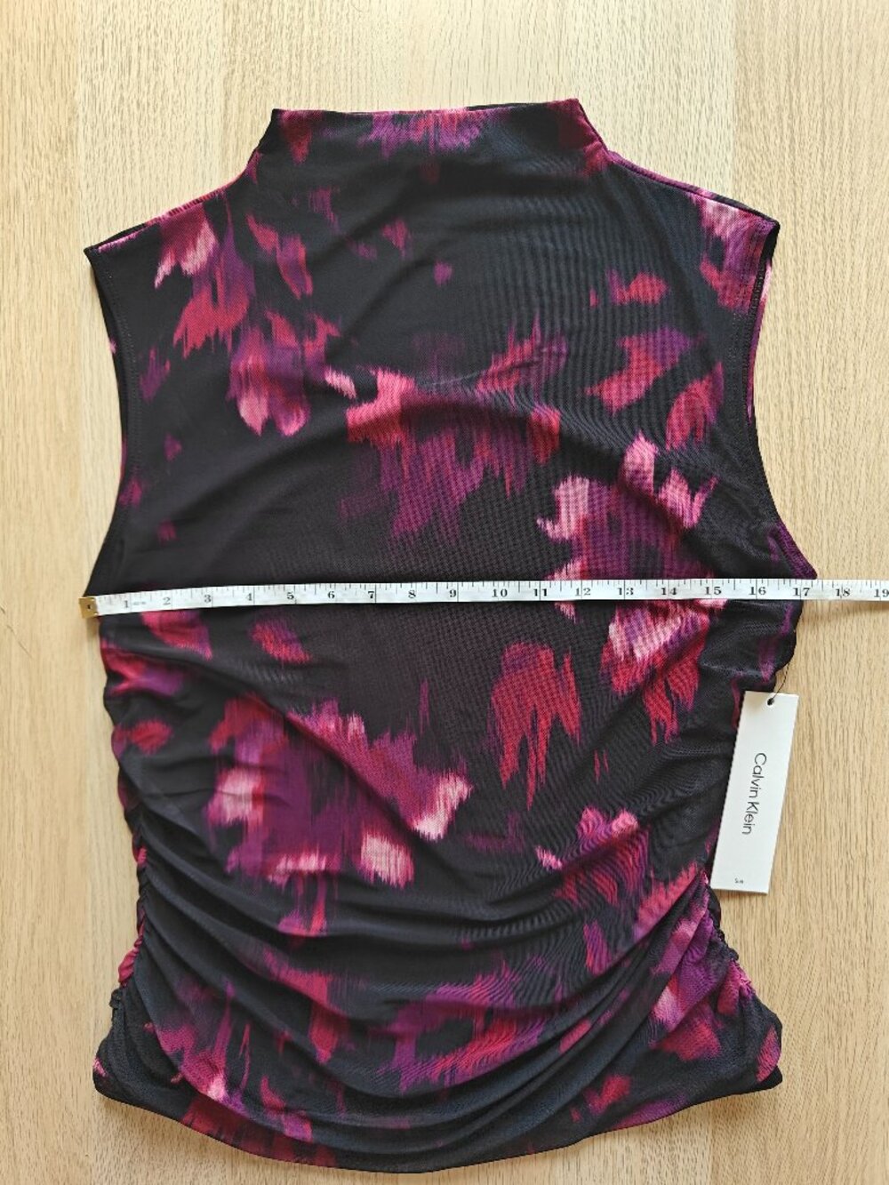 CALVIN KLEIN FLORAL-PRINT RUCHED BLOUSE (SIZE LARGE) - Picture 5 of 8